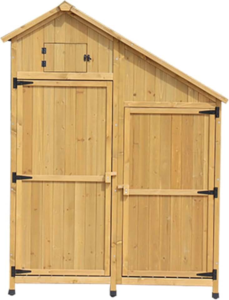 Wooden Outdoor Storage Shed Cabinet with Double Lockable Doors & Lean to Roof Utility Tool House for Balcony Patio Lawn Wood Color,One Color-Wood Color