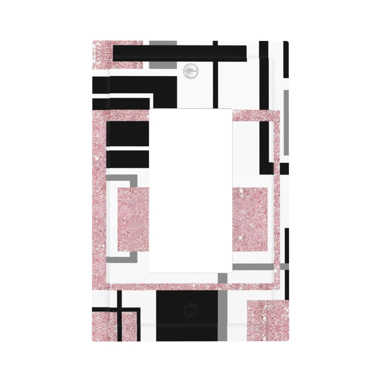 Pink Black Grey White Geomtric 1 Gang Outlet Decorator Light Switch Wall Plate Cover Faceplate Modern Cute Fashion Trendy Girly Decorative Switchplate Rocker/GFCI Outlet Cover(Not Glitter/Bling)