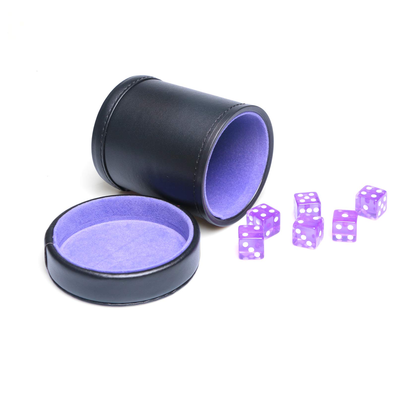 Photo 1 of TOPTAN PU Leather Dice Cup with Lid and 6 Purple Dice