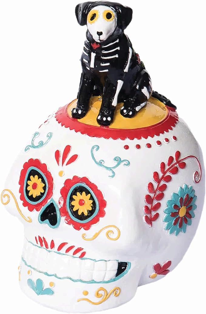 GALLERIE II Sitting Festive Canine Dog Sugar Skull Decorative Figurine Day of The Dead Dia De Los Muertos Halloween Cute Spooky Scary Table Tabletop End Table Fireplace Mantle Resin Decor Decoration