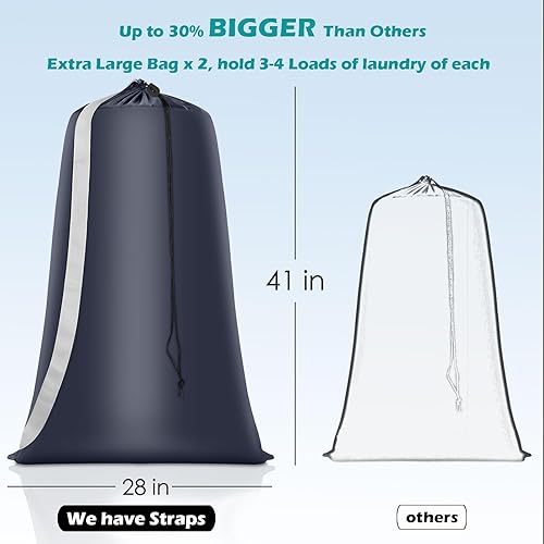 Miniatura 2 de Bolsa de lavandería resistente, paquete de 2 bolsas de lavandería de nailon XL con correas, organizador grande de ropa sucia lavable con cierre de