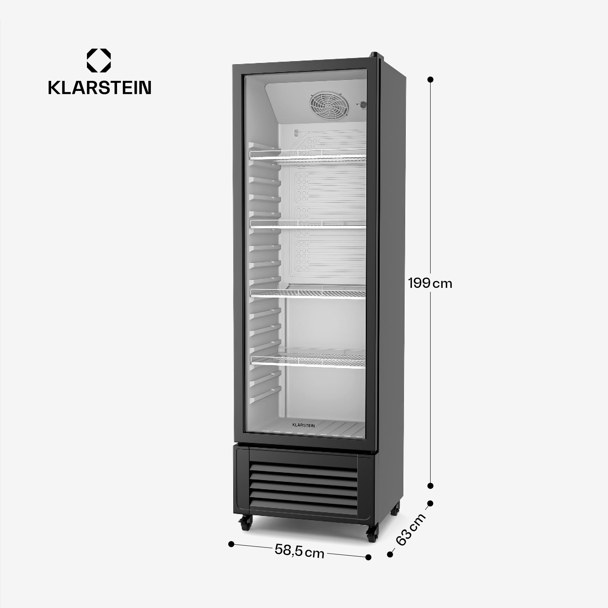 KLARSTEIN GrandCooler 306L Nevera Para Bebidas - Frigorífico para Bebidas con Puerta de Doble Acristalamiento, Iluminación Led, Termostato Mecánico, Ruedas Giratorias, 0-10°C