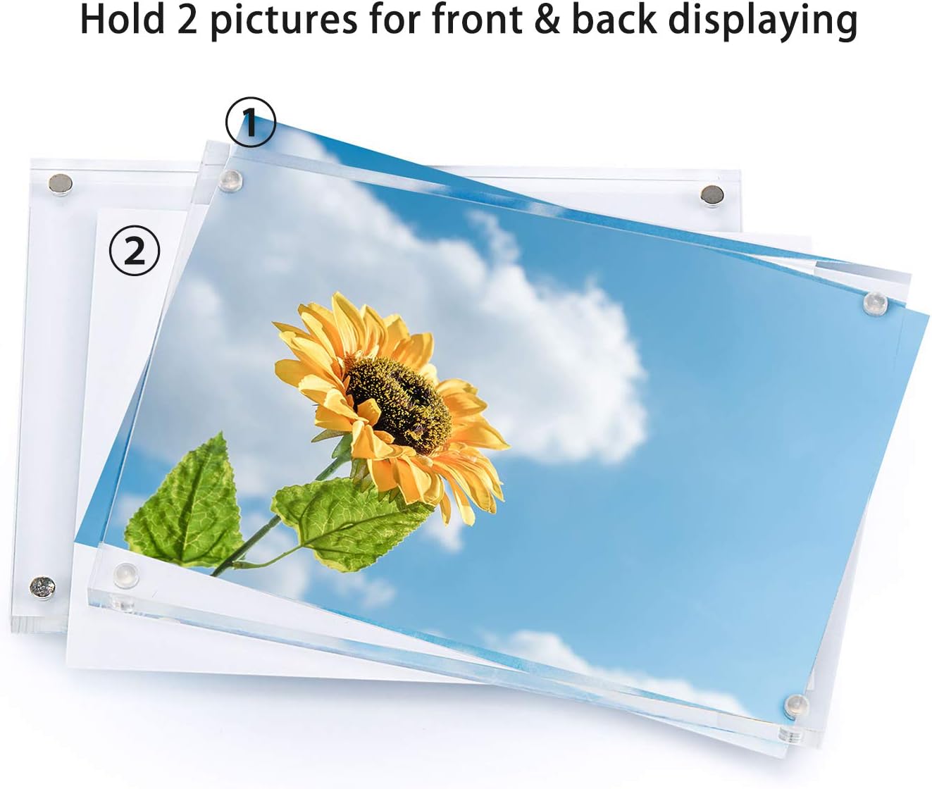 ONE WALL Acrylic Picture Frame 4x6 Clear Free Standing Double Sided Frameless Magnetic Photo Frame for Tabletop Desktop Display, Pack of 5