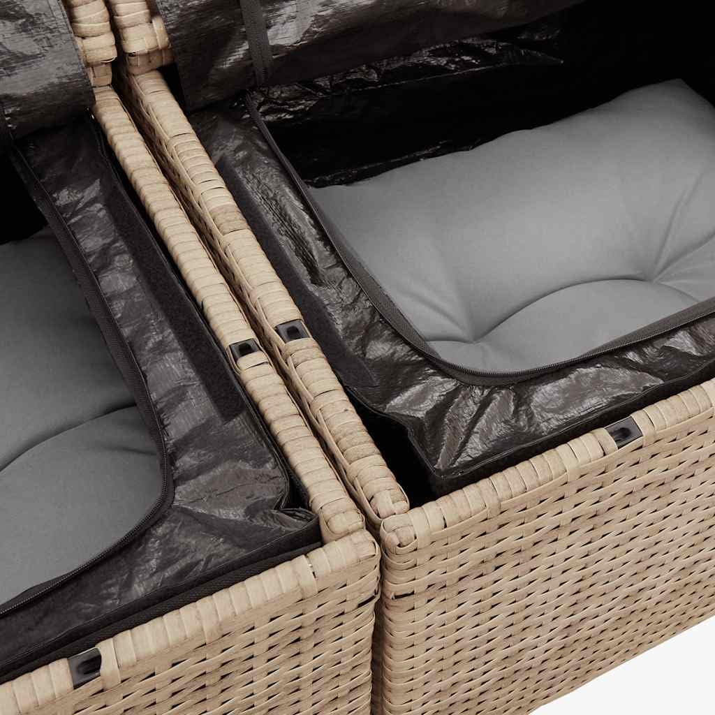 Divano da Giardino 2 Posti in Rattan PE Beige con Custodia | Panchina modulare con vano contenitore salvaspazio per terrazzo e giardino, dotata di morbidi cuscini sfoderabili.