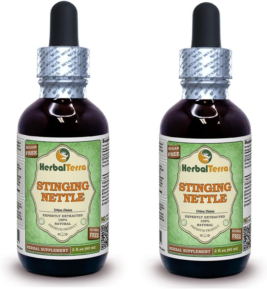 Stinging Nettle (Urtica Dioica) Glycerite, Organic Dried Leaves Alcohol-Free Liquid Extract (Brand Name: HerbalTerra, Proudly Made in USA) 4x4 fl.oz (4x120 ml)