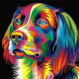 MXJSUA Dog Diamond Painting Kits for Adults, DIY 5D Full Drill Diamond Arts Diamond Painting Kits, Gem Painting Round Drill Crystal Rhinestone Pictures Arts Craft for Home Decor Colored Dog 30x30 CM