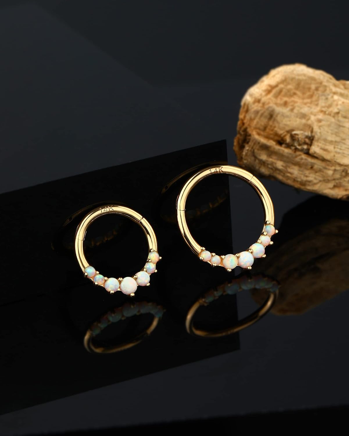 Jewseen 14K Gold Septum Ring with Lined CZ 14K Solid Gold Septum Piercing Jewelry 16G Daith Earrings for Women Opal Stainless Steel Daith Piercing Jewelry