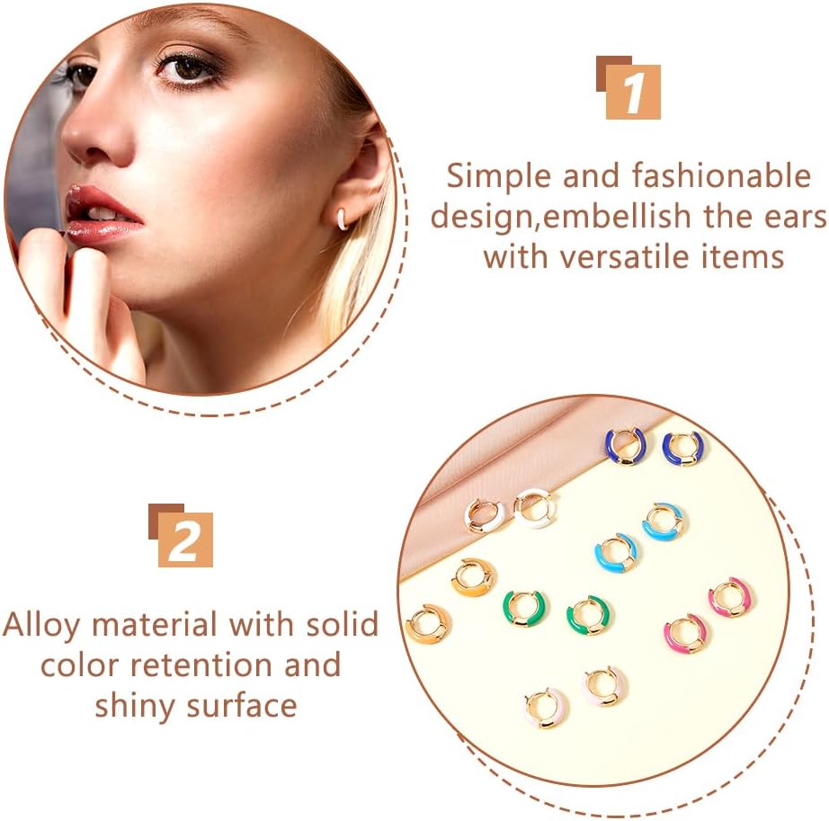 DICOSMETIC 7 Pairs 7 Colors Huggie Hoop Earrings Alloy Enamel Hoop Earrings 14x4mm White Pink Orage Blue Purple Small Huggie Hoops Set for Women Ladies Jewelry - Image 4