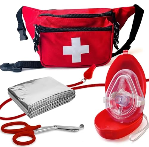 ASA TECHMED - Baywatch Style Lifeguard Fanny Pack First Aid Kit with Matching Whistle and CPR Mask