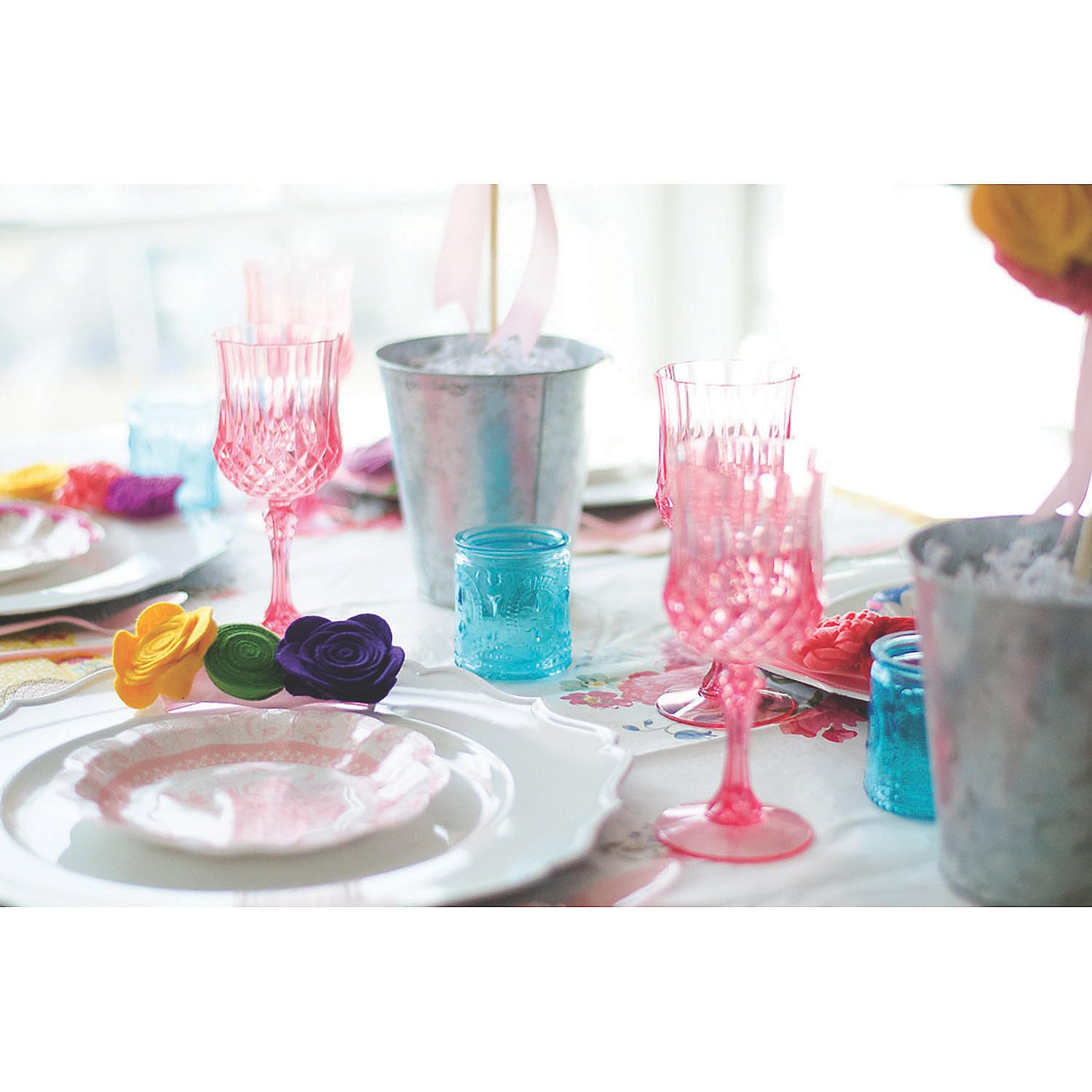 Fun Express Bulk 48 Count Patterned Plastic Wine Glasses, Disposable, 8 ounce, Wedding, Reception, Grand Event Party Supplies