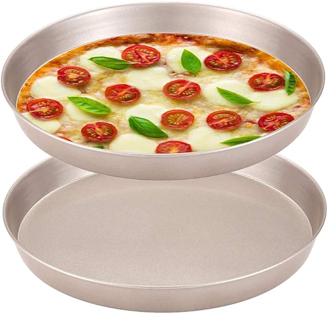 JAHEMU Pizza Pan Round Cake Pans 8 inch Carbon Steel Kitchen Baking Tray Durable Non-Stick Bakeware, for Restaurants and Homemade Pizza Cake Baking 2Pcs