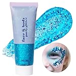 Go Ho Light Blue Face Body Glitter Gel,Blue Mermaid Face Paint Makeup,Holographic Chunky Sequins Glitters for Eye Lip Hair,Halloween Costumes Festival Rave Accessories,52g