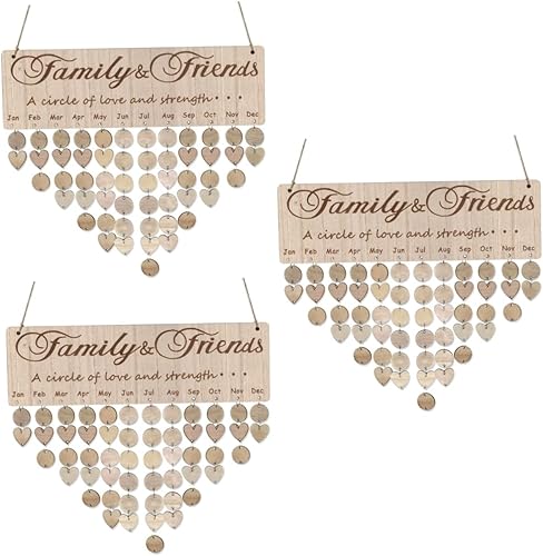 NUOBESTY 3pcs Calentador Family Gifts A Day to Remember Family Birthday Calendar with Tags Family Birthday Board Wooden Block Calendar Birthday