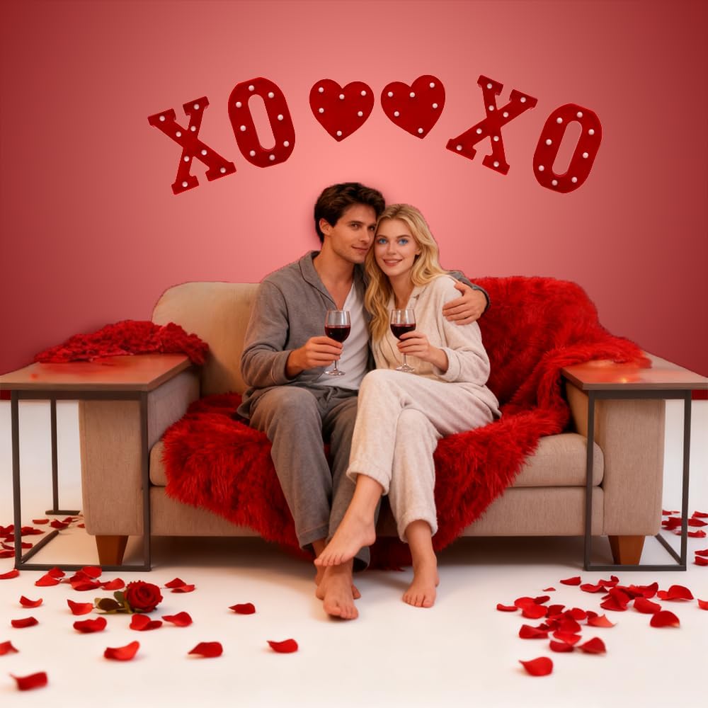 Valentines Day XOXO Letters Decoration - 6Pcs Red Marquee Letter Lights with Heart Sign, LED Light up XOXO Letters for Valentines Day Window Table Home Bedroom Fireplace Indoor Decor, Battery Powered, 8.6'' image 2