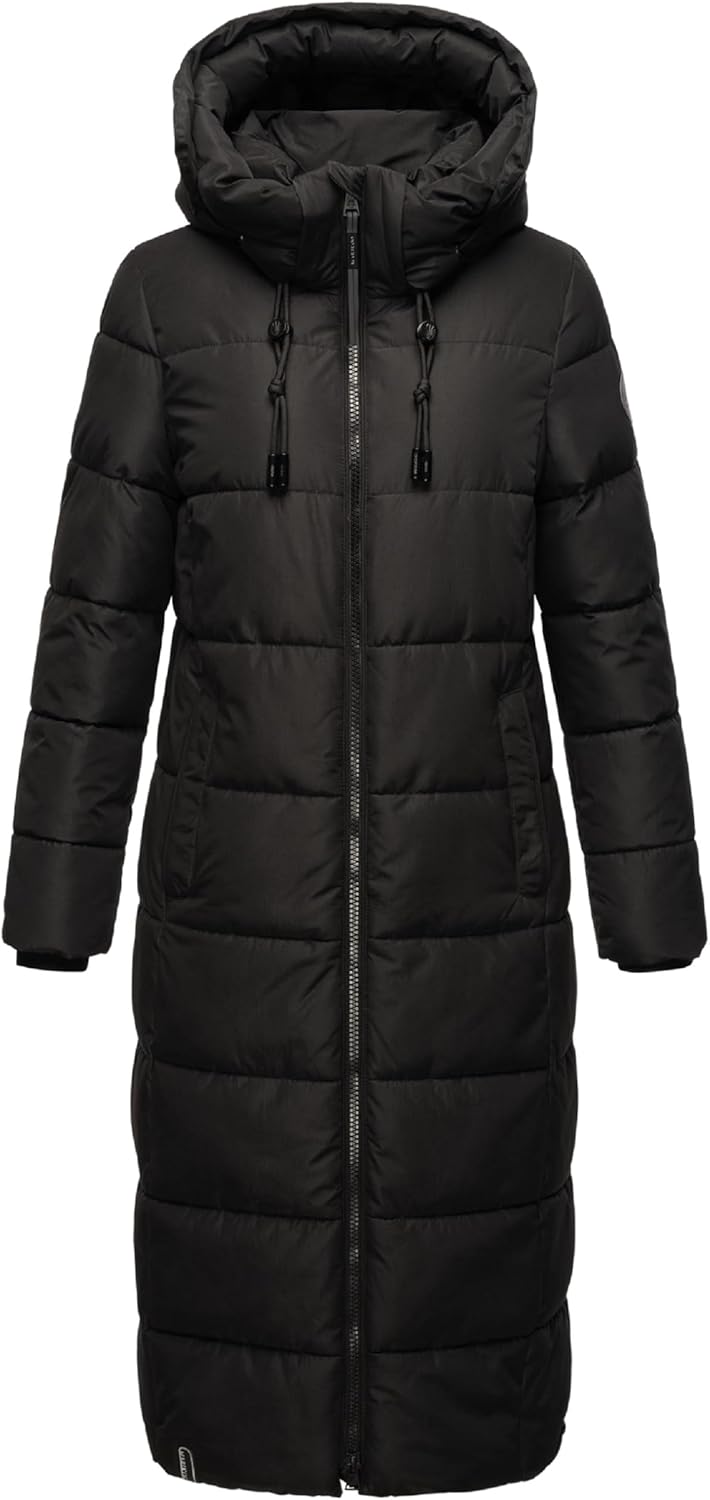 Marikoo Women's Long Fall & Winter Coat - Detachable Hood - Quilted Calf-Length Jacket - Nadeshikoo XVI XS-5XL