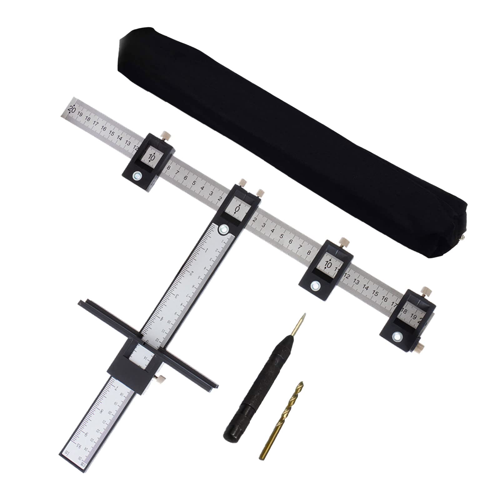 Punch Locator Boorgids, Verstelbare Kast Hardware Jig Lade Gat Locator Boor Template Gids Meetgereedschap Hout Boren Dowelling Gat voor Handgrepen Knoppen op Deuren of Lade Pull (zwart