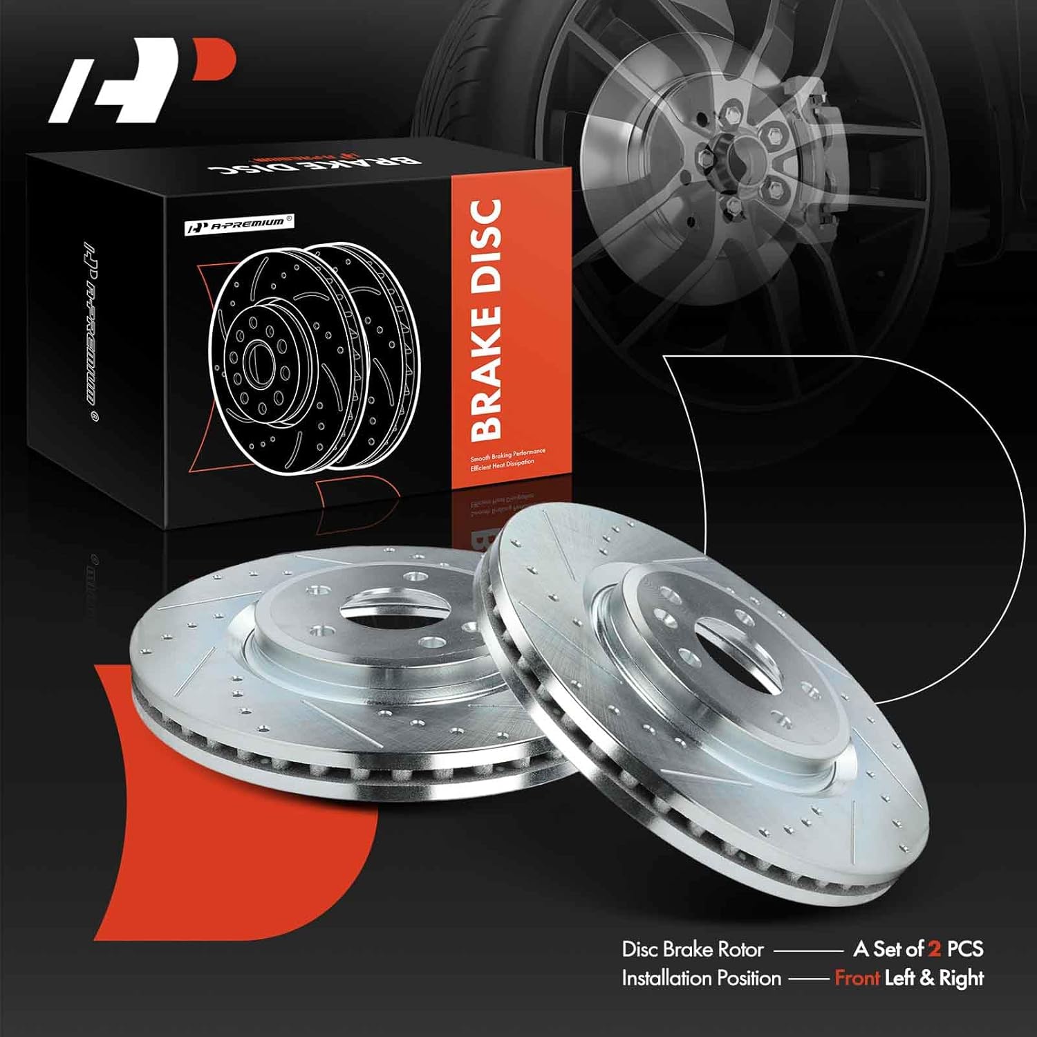 A-Premium 12.81 inch (325.4mm) Front Drilled and Slotted Disc Brake Rotors Compatible with Select Ford and Lincoln Models - Explorer 2011-2019, Taurus 2010-2019, Flex 2009-2019, MKS, MKT, 2-PC Set