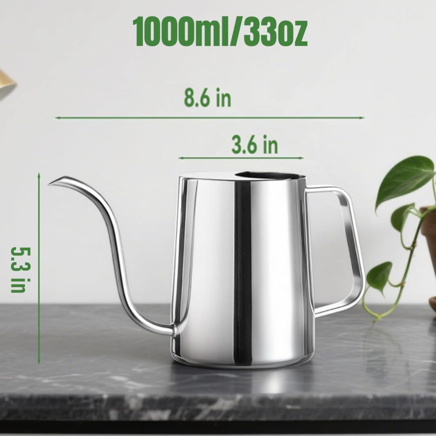 Watering Can for Indoor Plants, Indoor Watering Can with Long Spout and Handle Rust-Proof 304 Stainless Steel Material (1000ml/34oz)