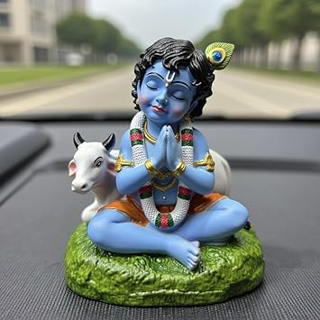 UNOVATE Krishna Idol for Car Dashboard | Krishna Statue |Lord Krishna Murti Idol for Car, Office Desk, Pooja, Temple, Decoration,Festivals (Blue Colour)