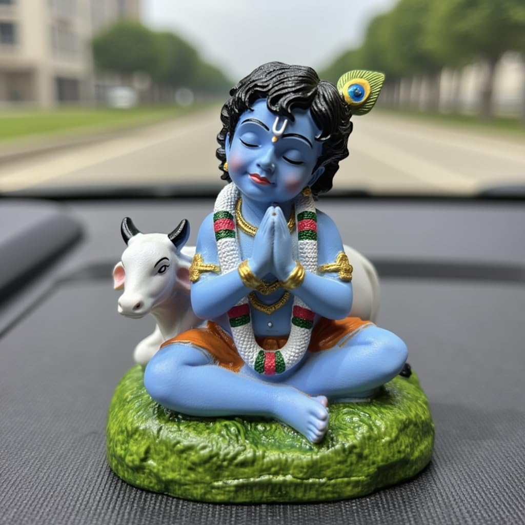 UNOVATE Krishna Idol for Car Dashboard with Pre-Installed Adhesive Tape | Lord Krishna Murti |Krishna Statue Idol for Car, Office Desk, Pooja, Temple, Decoration, Festivals & Gifting (Blue Colour)-image-10