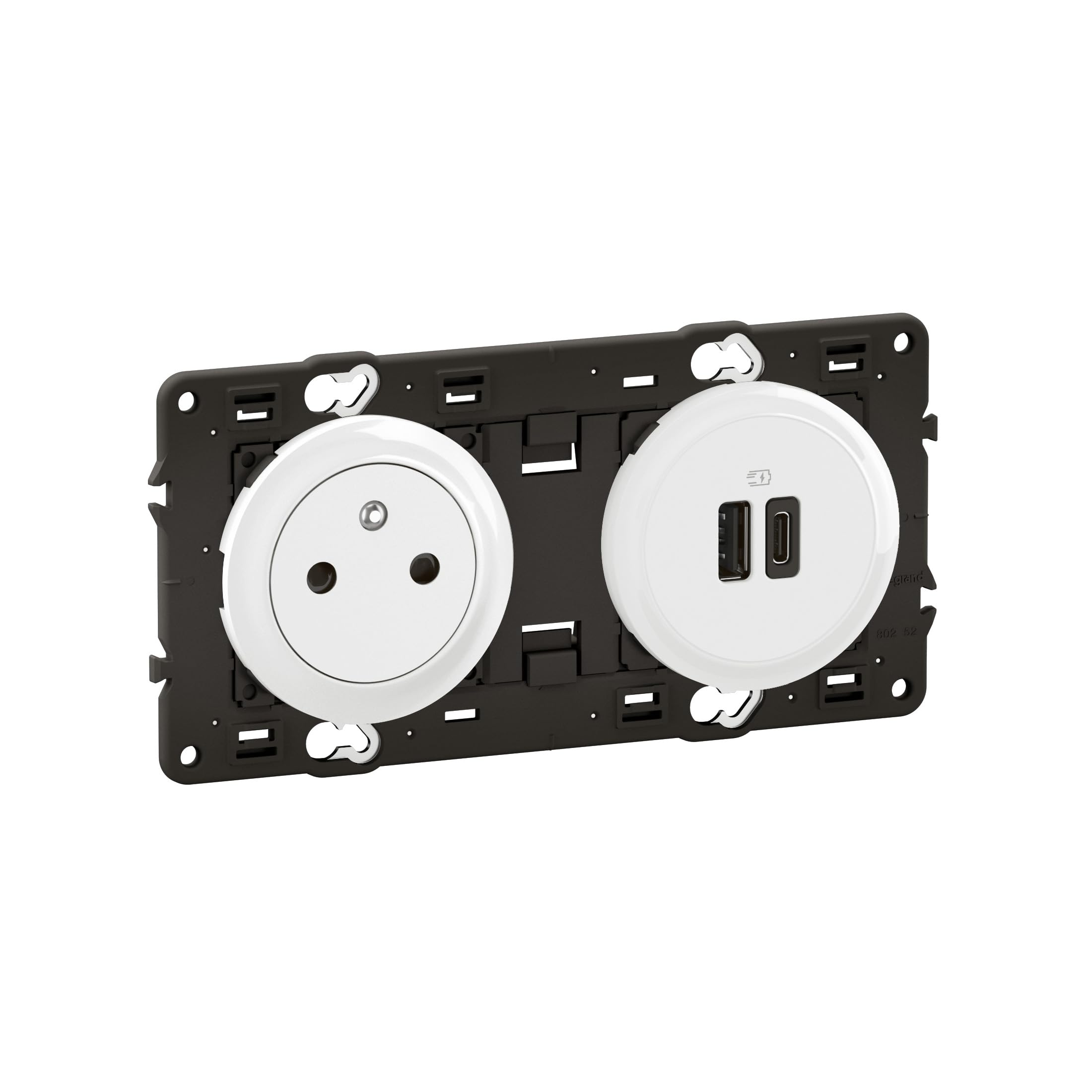 Legrand | Prise Surface 2P+T et 2 ports charge rapide USB-A et USB-C 20W, protection enfant avec éclips, installation facile et précâblée