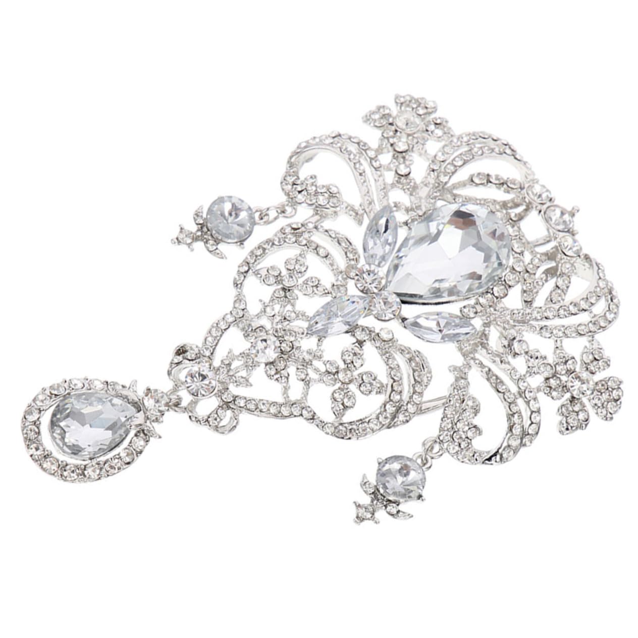 BESTYASH broche de diamantes de imitación broche de flor de pedrería brillante ramo de novia joya decoración de alfiler para mujer alfileres de ramo aleación Silver