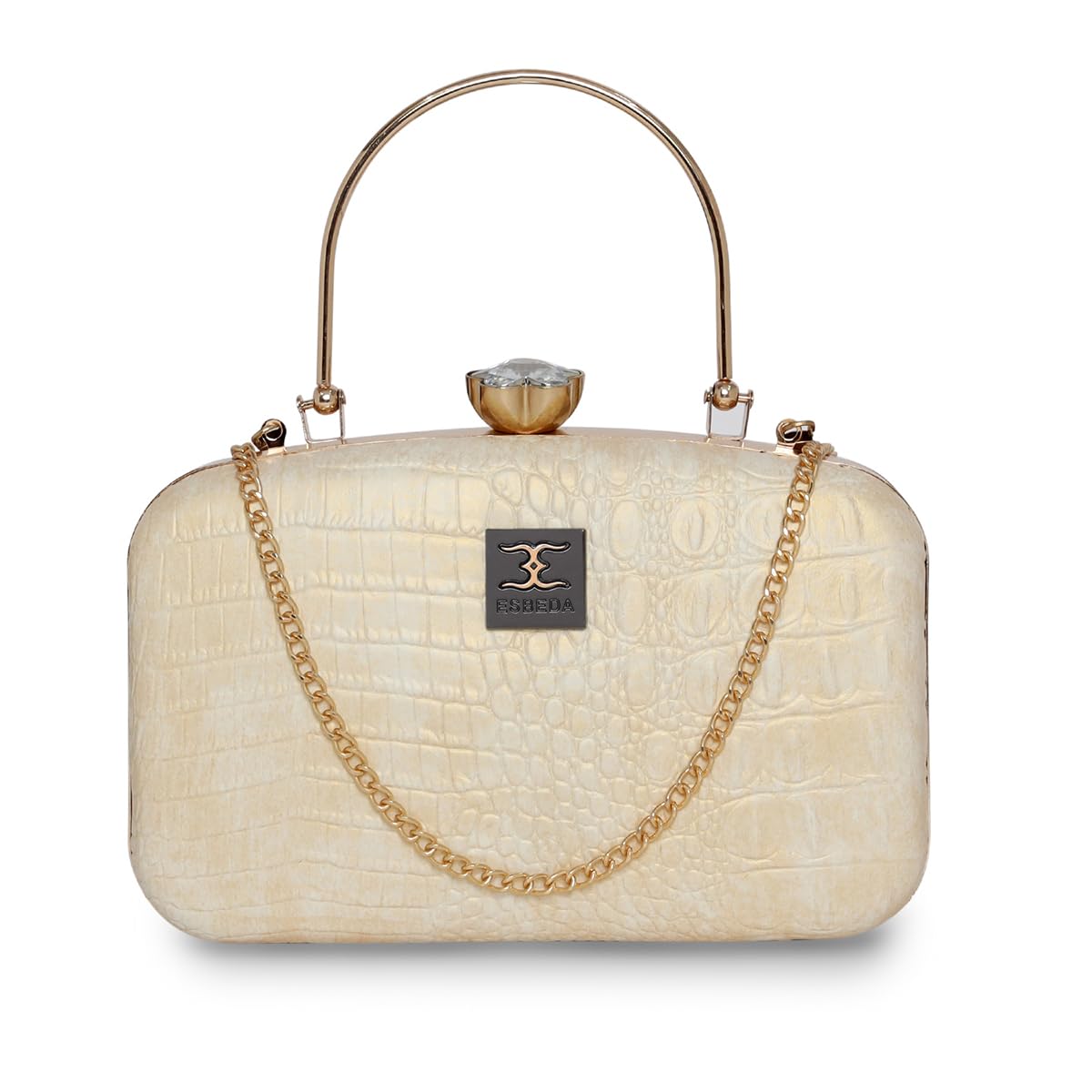 Gold Color Croco-Texture Edition Box Clutch For Womens-image-32