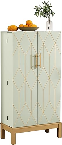 ARTPOWER Armario de despensa de cocina de 45 pulgadas con borde dorado, armarios de despensa con puertas y estantes ajustables, armario de despensa