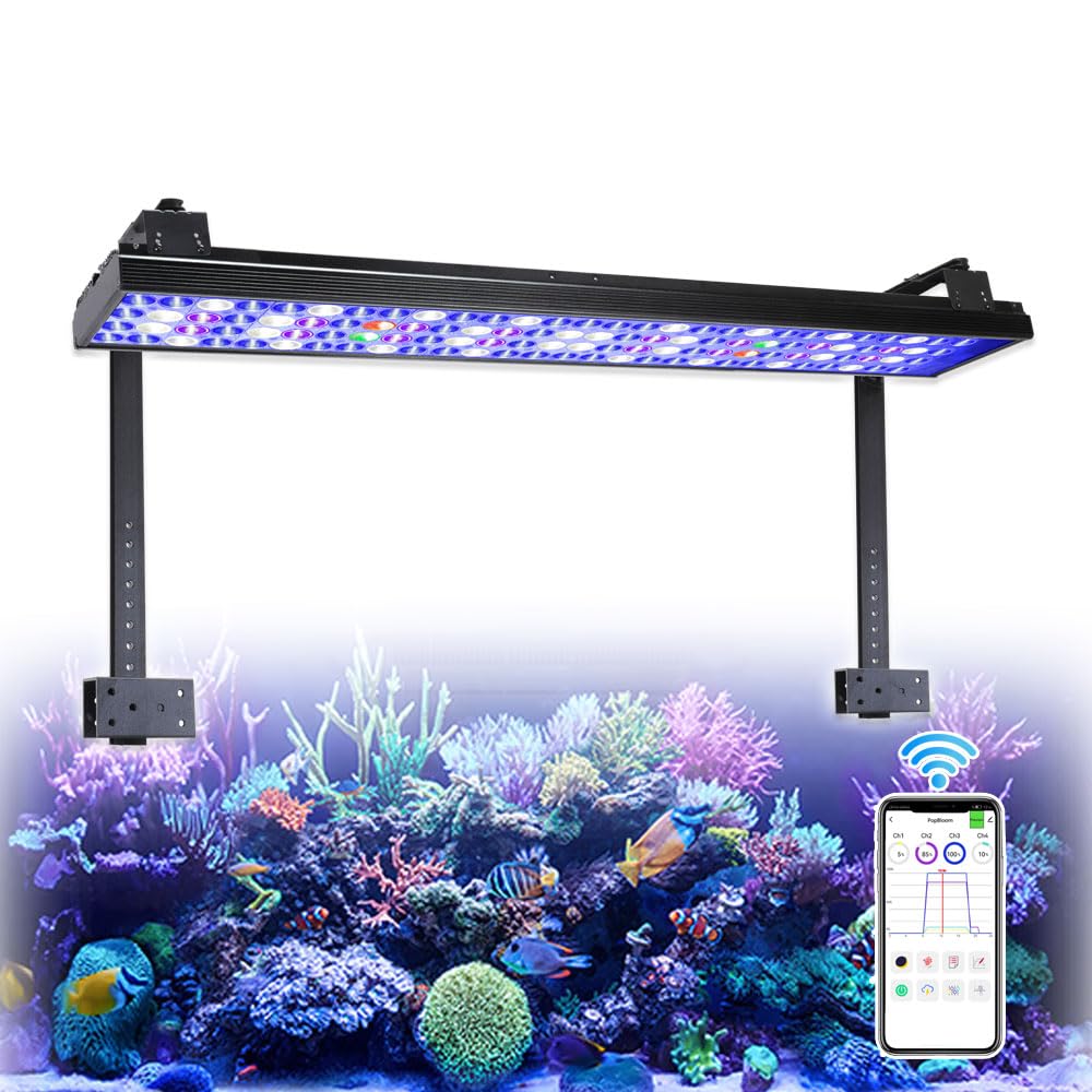 PopBloom APP-gesteuerte Meerwasser Aquarium LED Lampe – 180W, Für Riffbecken 30-60 Cm, WiFi, Volles Spektrum, Für SPS/LPS Korallen