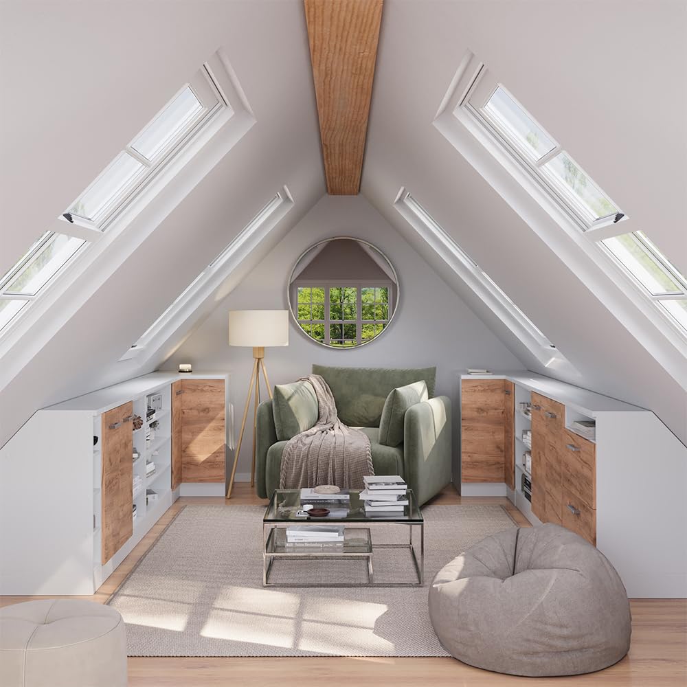 Vicco Meuble de Rangement sous Pente Rion, Chêne de Force doré/Blanc, L60 x P60 cm avec 2 tiroirs, Gain de Place pour Les pièces mansardées