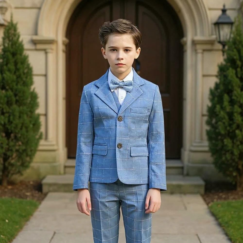 ZBDP - Completo scozzese per ragazzi, 2 pezzi, per matrimonio, 2 pezzi, set di pantaloni blazer formali, per bambini, laurea, esibizioni di 3-16 anni