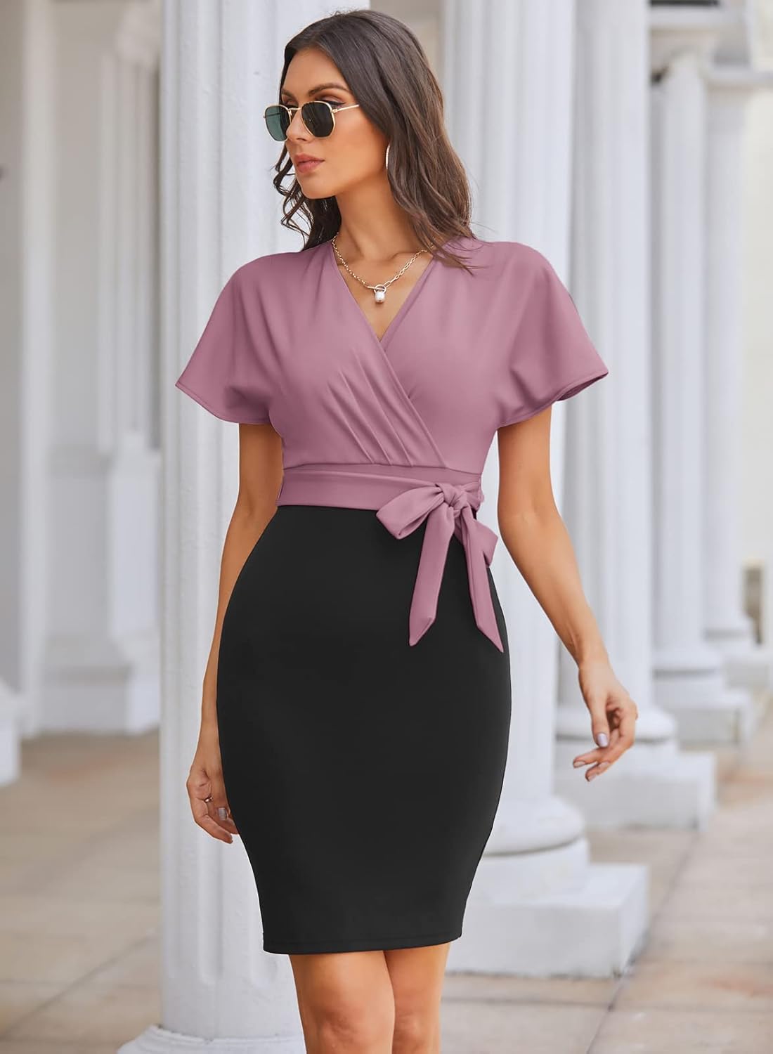 GRACE KARIN Women's Business Pencil Dress Short Sleeve Wedding Guest Office Work Dresses Cocktail Party