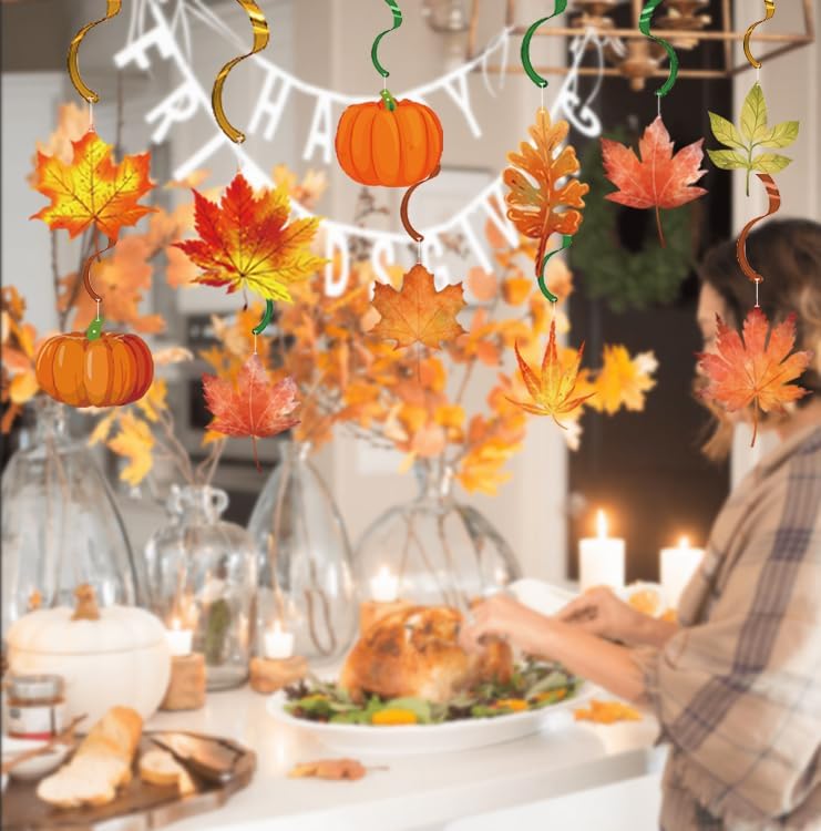 Miniatura 8 de Remolinos colgantes de otoño, Acción de Gracias, hoja de arce, calabaza, remolinos colgantes para el día de Acción de Gracias, granja, cosecha,