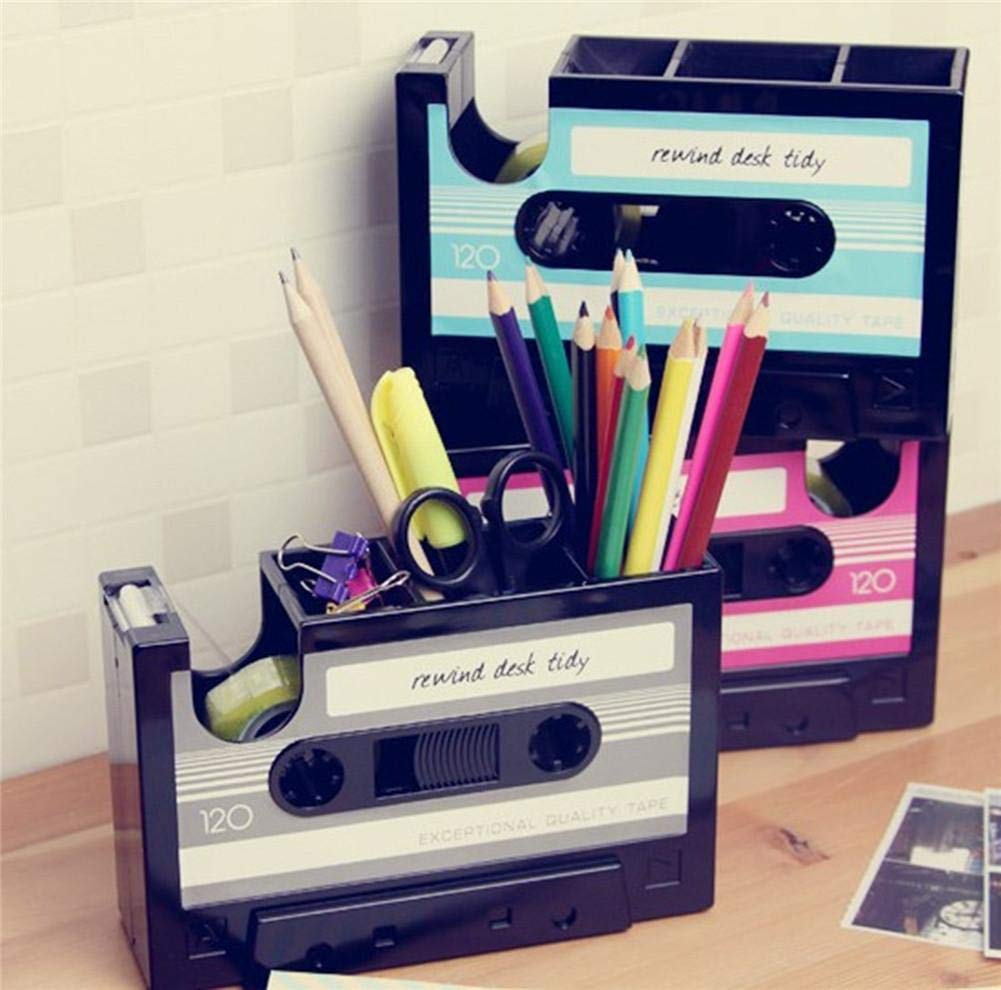 Créatif Pot À Crayons Forme Cassette Rétro Dérouleur Dévidoir De Scotch