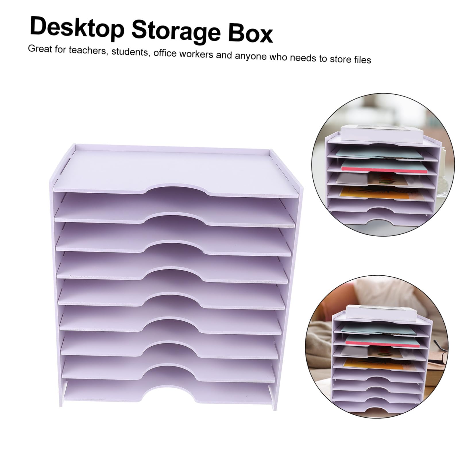 Boîte de Rangement à Dossiers Multi-niveaux Grosse Capacité Blanche Légère en Pvc et Bois Organisateur Pratique pour Fichiers et Papiers pour Bureau et Étude