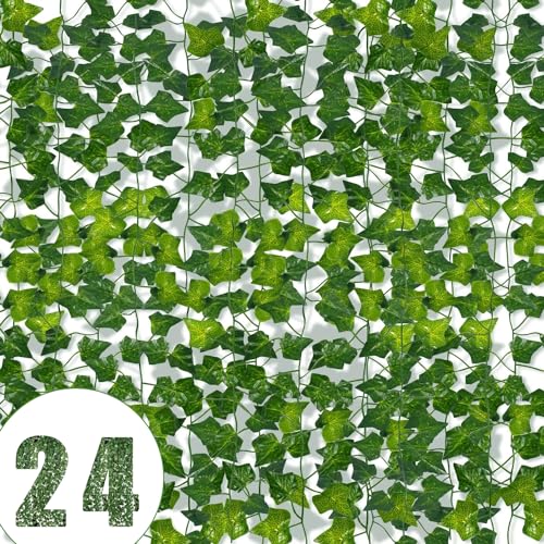 Guirlande de Lierre Artificiel - Pack de 24 Pièces 2,1m, pour Décoration Chambre, Balcon, Mariage, Jardin, Fêtes - Verdure Réaliste, Plantes sans Entretien