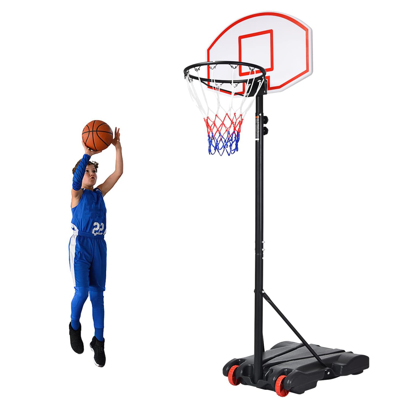 COSTWAY 8.3FT/8.7FT Adjustable Basketball Hoop, Basketball Goal with Shatterproof Backboard and Wheels, Portable Basketball Stand System for Kids Teens Adults(178-208cm)
