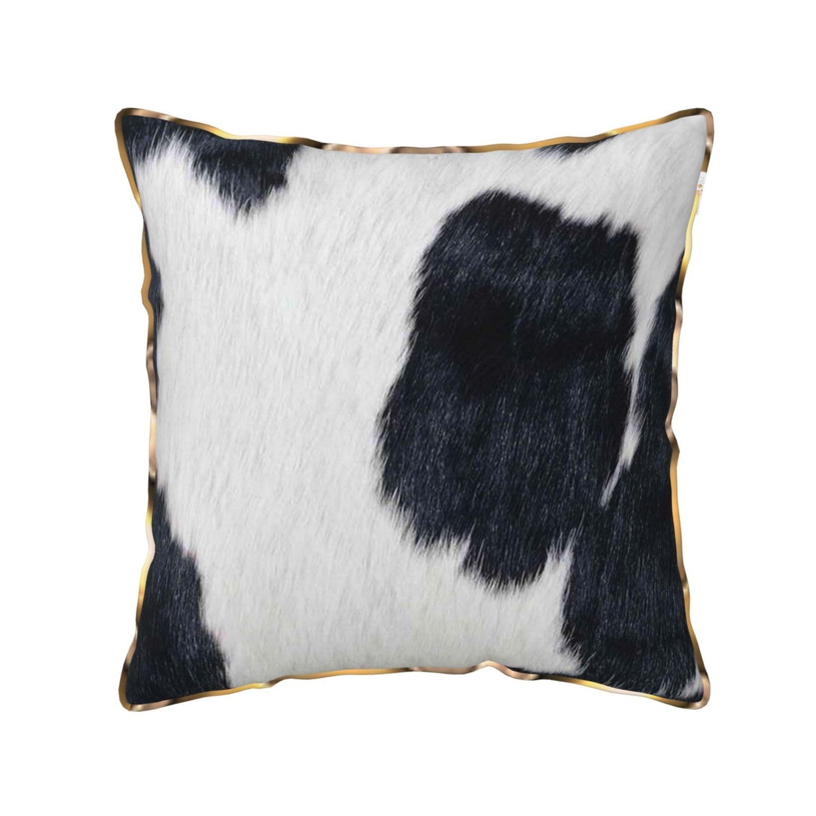 AUBKFELD cowhide Printed Velvet Cushion Cover 45x45 CM with Gold Edging Strip, Square Pillowcase Soft Throw Pillow Covers Case Decorative for Living Room Sofa Couch Bed Bench