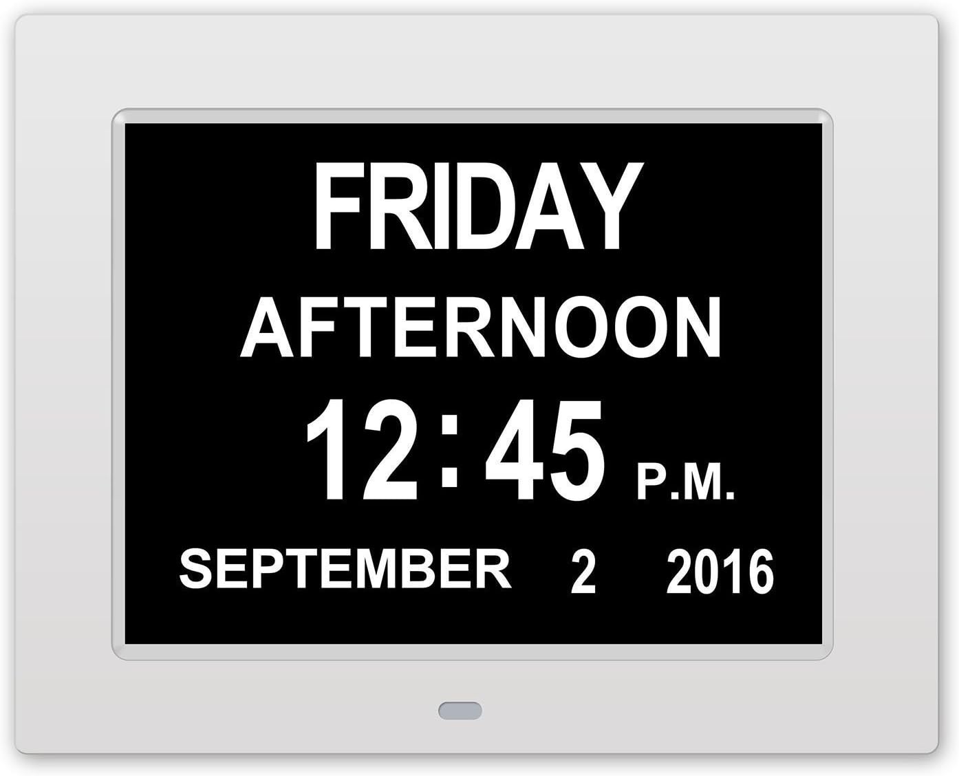 [Upgrade Version] 8’’ LCD Original Memory Loss Digital Calendar Day Clock with Extra Large Non-Abbreviated Day & Month. Extra Large Day, Month,Time for Elderly , Perfect for Mom Dad And Seniors(white)