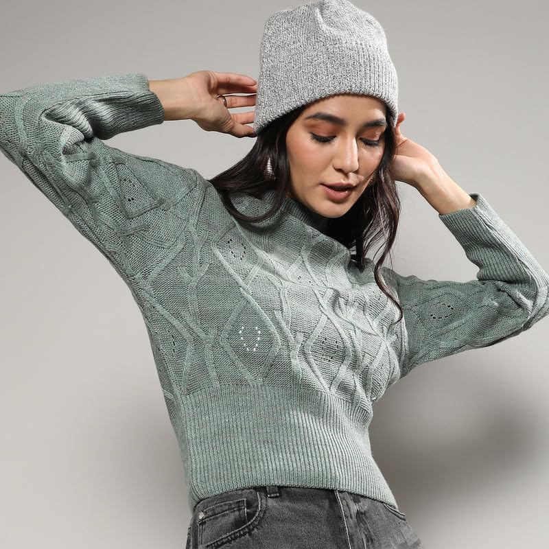 Image of PINACOLADA Women's Solid Ribbed Cropped CardiganFor Casual Wear | V Neck | Long Sleeve | Wool Sweater Crafted with Comfort Fit for Everyday Wear