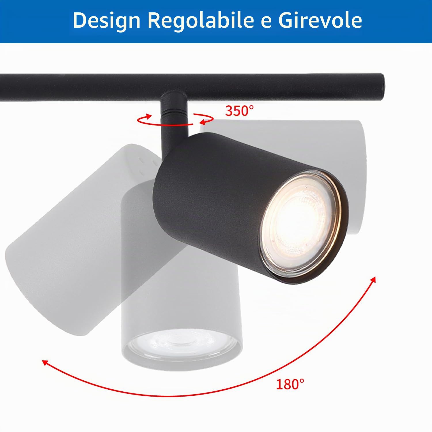 ANWIO Faretti da Soffitto Regolabili Base Rettangolare,Faretti da Parete,Plafoniera Vintage con 4 Faretti LED GU10,Lampadario,Lampada da Soffitto per Negozio,Cucina,Camera da Letto,Lampadine Escluse