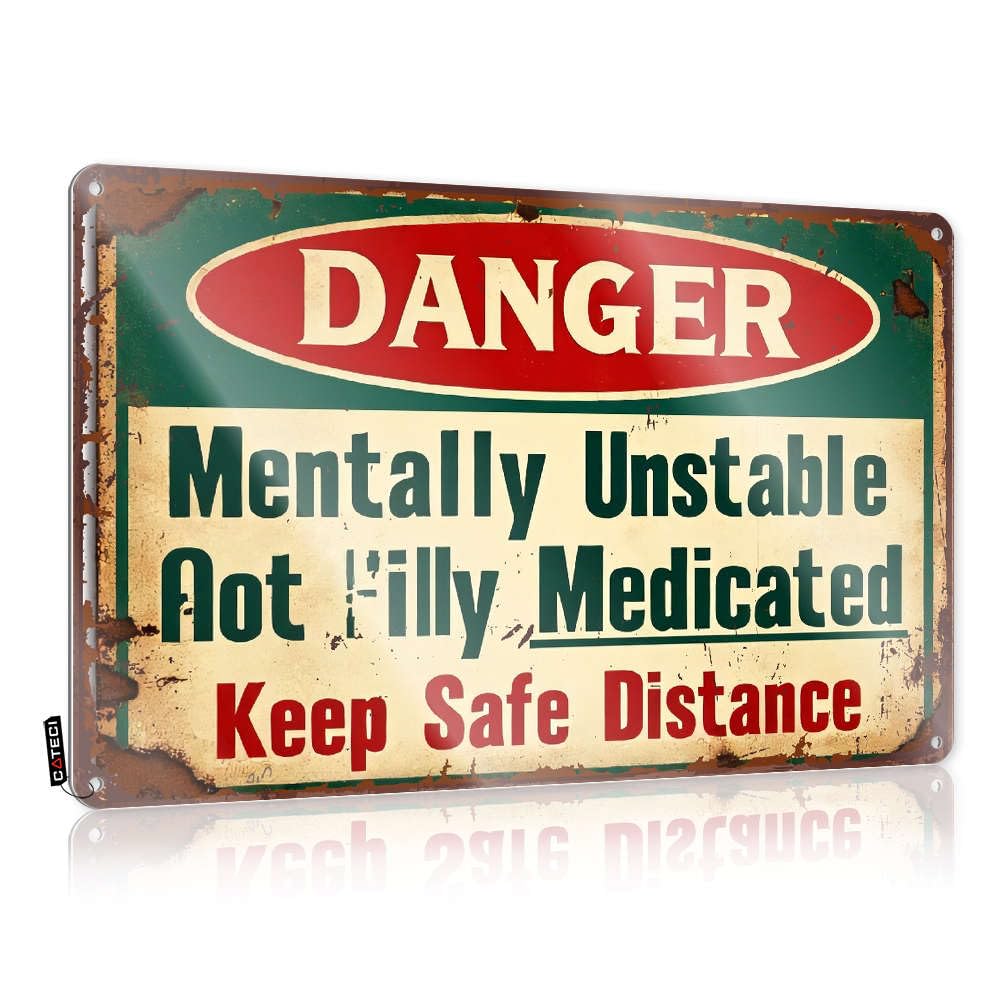 Fzfn Colour Plaque Beauty Room Decor Wall Decor | Danger: Mentally Unstable, Not 'Illy Medicated. Keep Safe Distance. Cute For Camping Home(20X30cm)