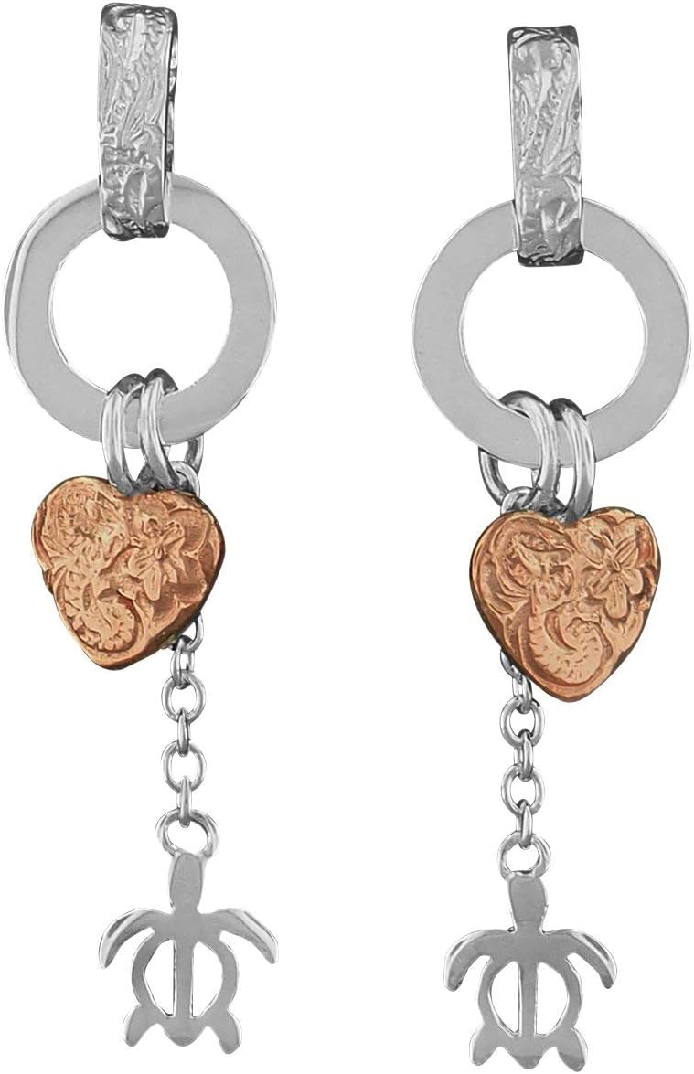 Sterling Silver Heart and Turtle Dangle Earrings