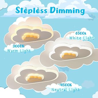 LED Ceiling Light 26W Wood Cloud Cartoon Kids Ceiling Light 19.68in Kids Room Light fixtures Ceiling Mount 3000-6500K with nightlight Ceiling Lamps for bedrooms Girl Boy Nursery Toys Room