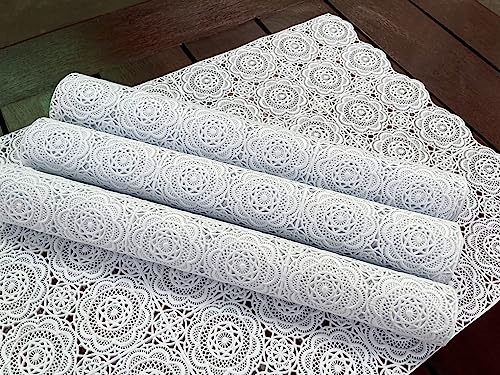 Amornphan 4 Pieces White Rectangle Floral Lace Classic Style Woven Vinyl Non-Slip Heat-Resistant Placemat Table Pad Table Mats Dinning Washable For Kitchen Decor 12X19.5 Inches #TOP7