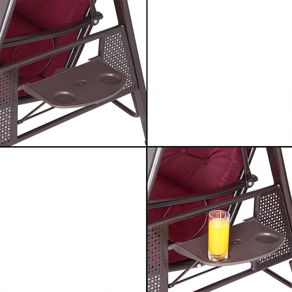 Close-up of the foldable side tray with cup holders