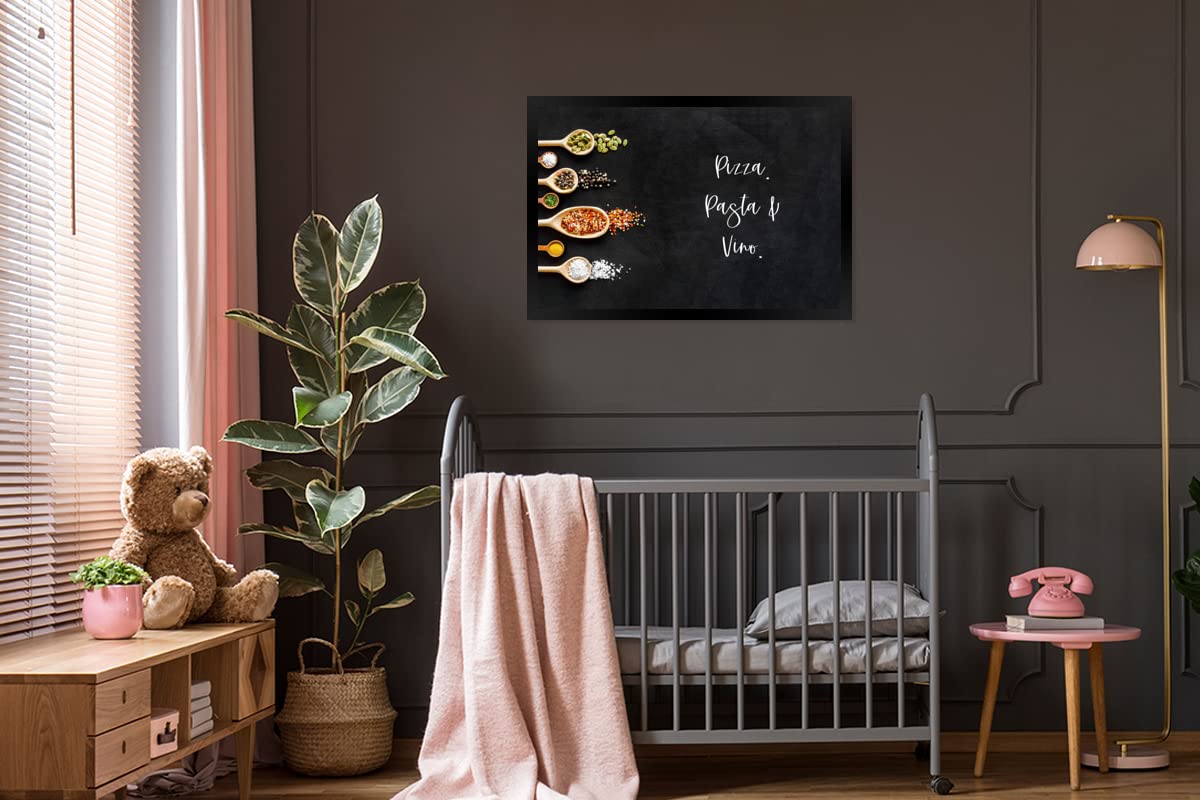 MuchoWow Poster Bilder Wanddeko Deko Wohnzimmer 120x80 cm Pizza. Pasta und Wein. - Zitate - Lebensmittel - Gewürze - Sprichwörter