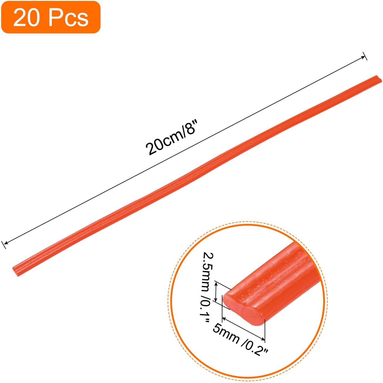 MECCANIXITY 20pcs 8 Inch Plastic Welding Rods PE Welding Strips Welder Rods for Plastic Welder,Car Bumper, Kayak Repair, Red