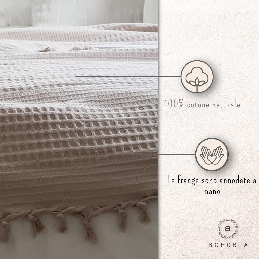 BOHORIA® - Copriletto di alta qualità, 220 x 240 cm, 100% cotone, con certificazione Oeko-Tex®, reversibile, texture stile waffel, extra grande (The Urban Loft) (Sepia)
