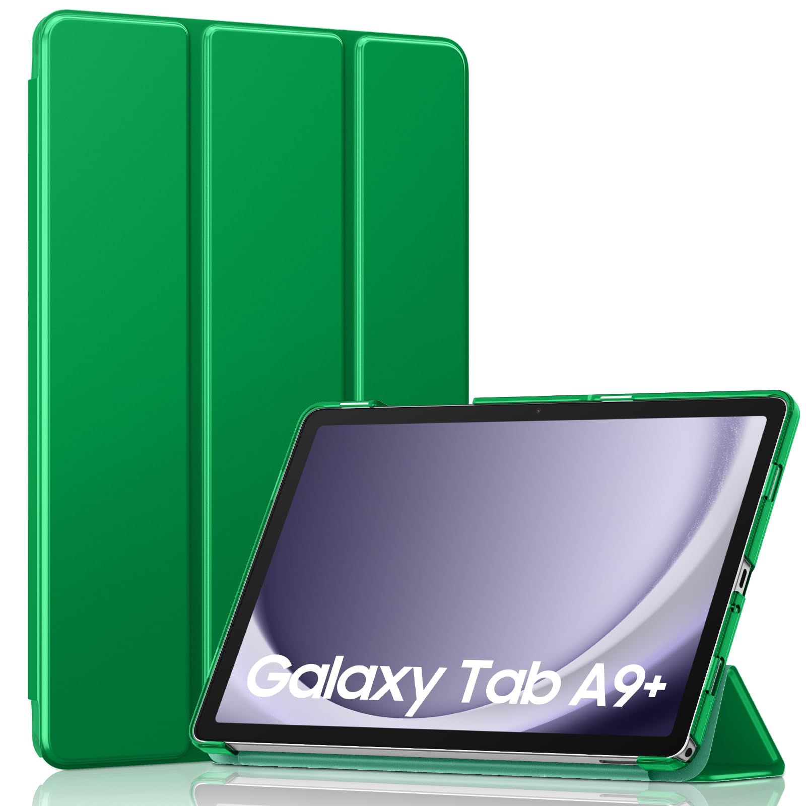 MoKo Trifold Case for Galaxy Tab A9 Plus/A9+ 11 Inch 2023, Forest Green | Slim Stand Hard PC Translucent Back Shell Smart Cover, Auto Sleep/Wake, Light, Anti-scratch, 2 Adjustable Angle